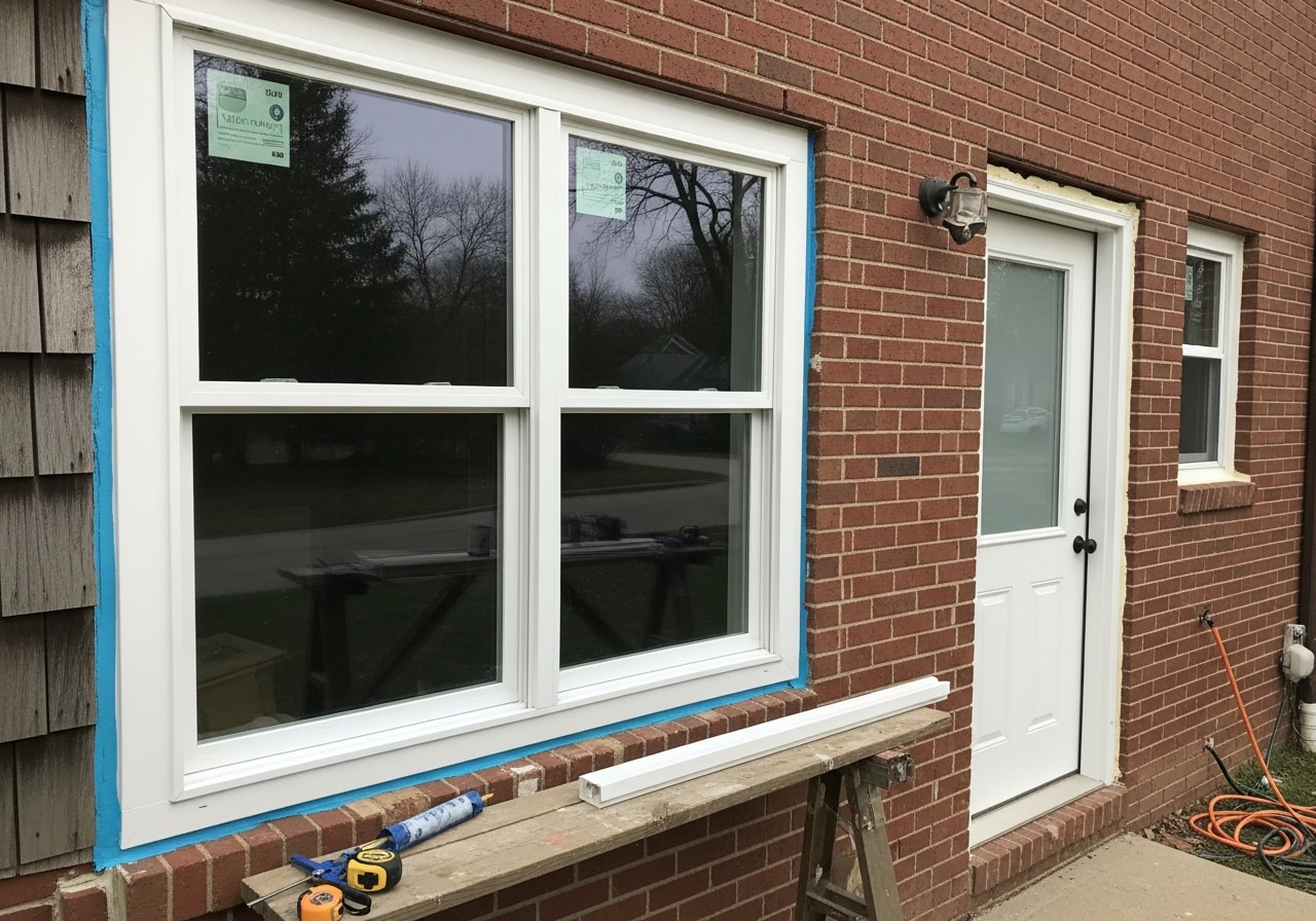 Residential home with new vinyl windows and exterior doors installed