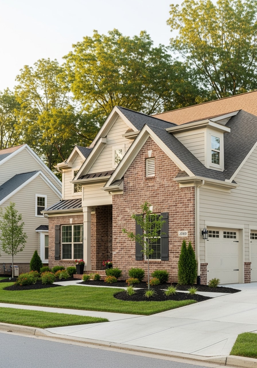 Close-up of an Amelia home exterior with quality finishes and well-maintained landscaping.