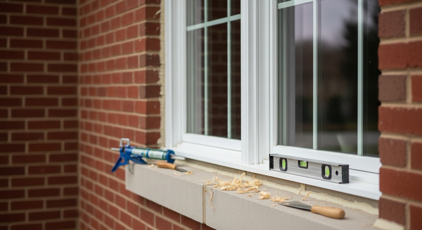 A newly installed double-hung window in a Cincinnati home with clean wood trim and a tight frame seal. The exterior view shows a well-fitted window on a traditional residential facade typical of Greater Cincinnati neighborhoods.